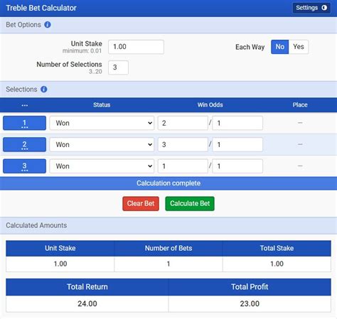 calculate treble bet